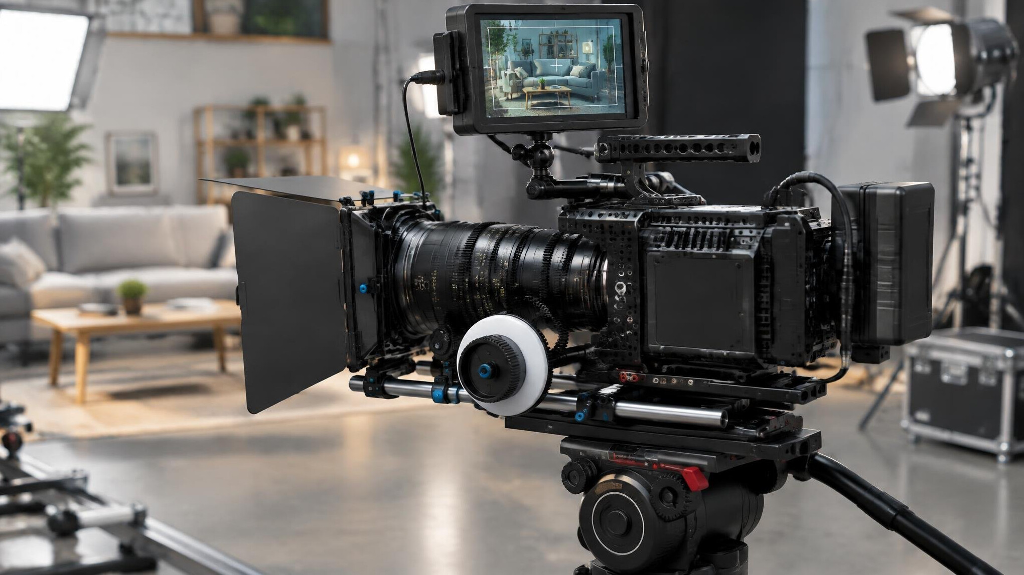 Camera operator rig and equipment on set