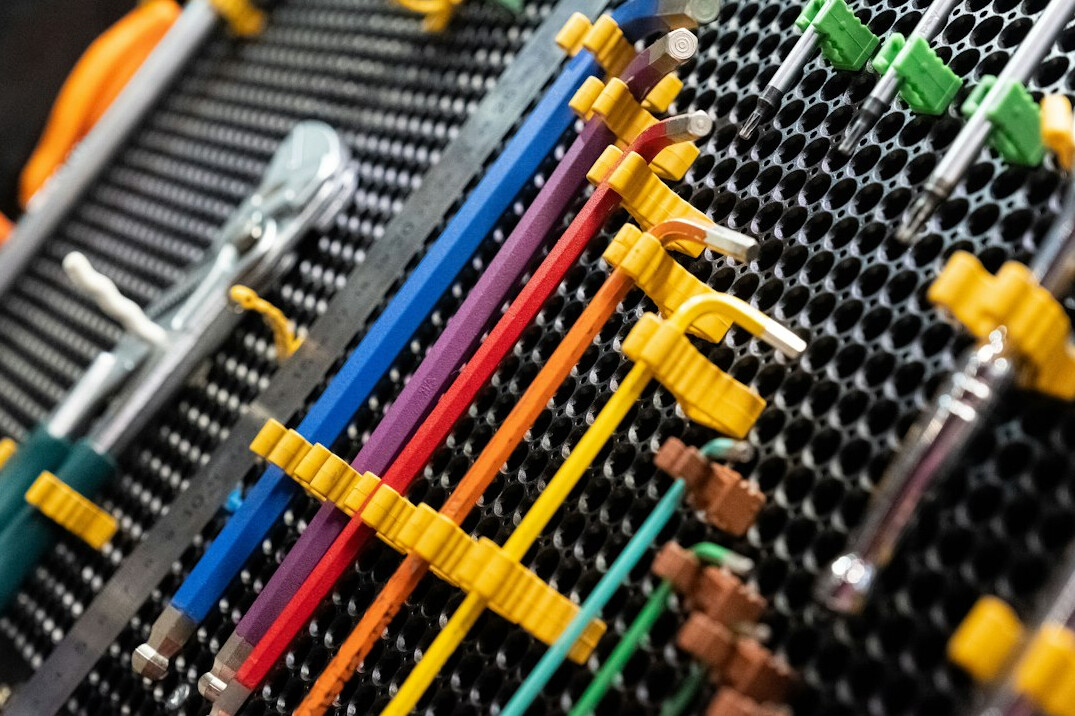 Server room with network equipment and cables